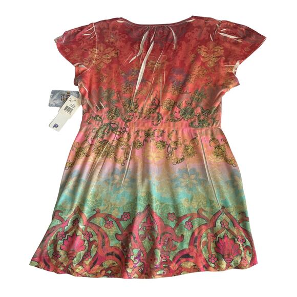 Unity World Wear Red Ombre Y2K Print Short Sleeve Shirt Size Medium Petite - Picture 8 of 9